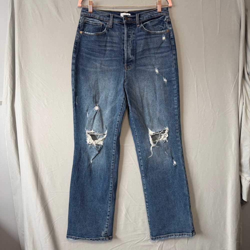 Cello Womens Distressed Hi Rise Button Fly Denim Jeans Size 13 Medium Wash